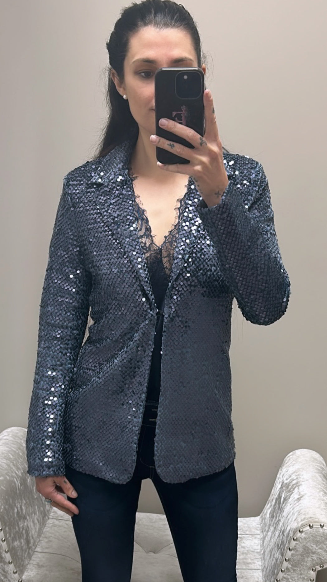 Jola teal blue sequin blazer