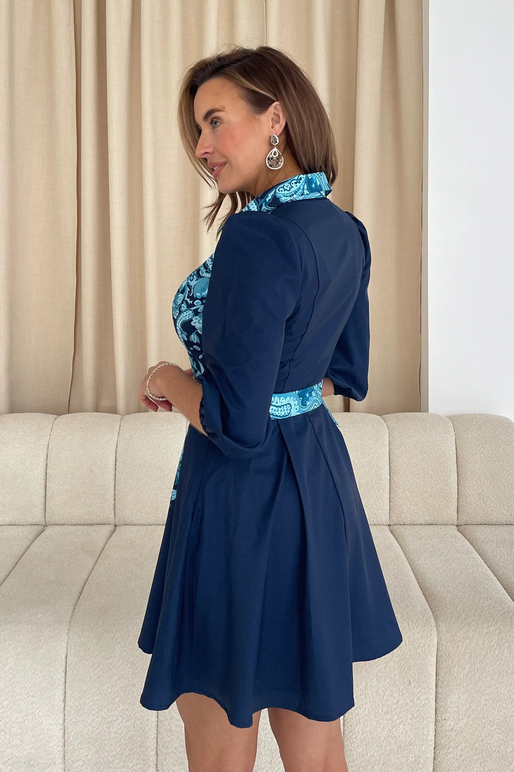 Holland Paisley Print Collar Mini Dress Navy