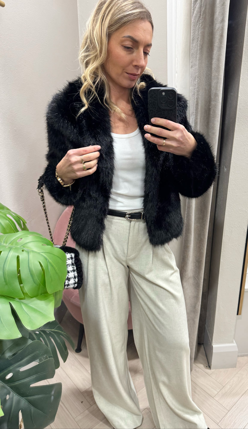 Thretha black faux fur jacket