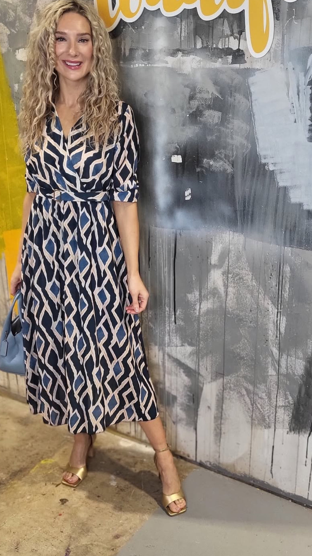 Navy PRINT POSITANO MIDI DRESS