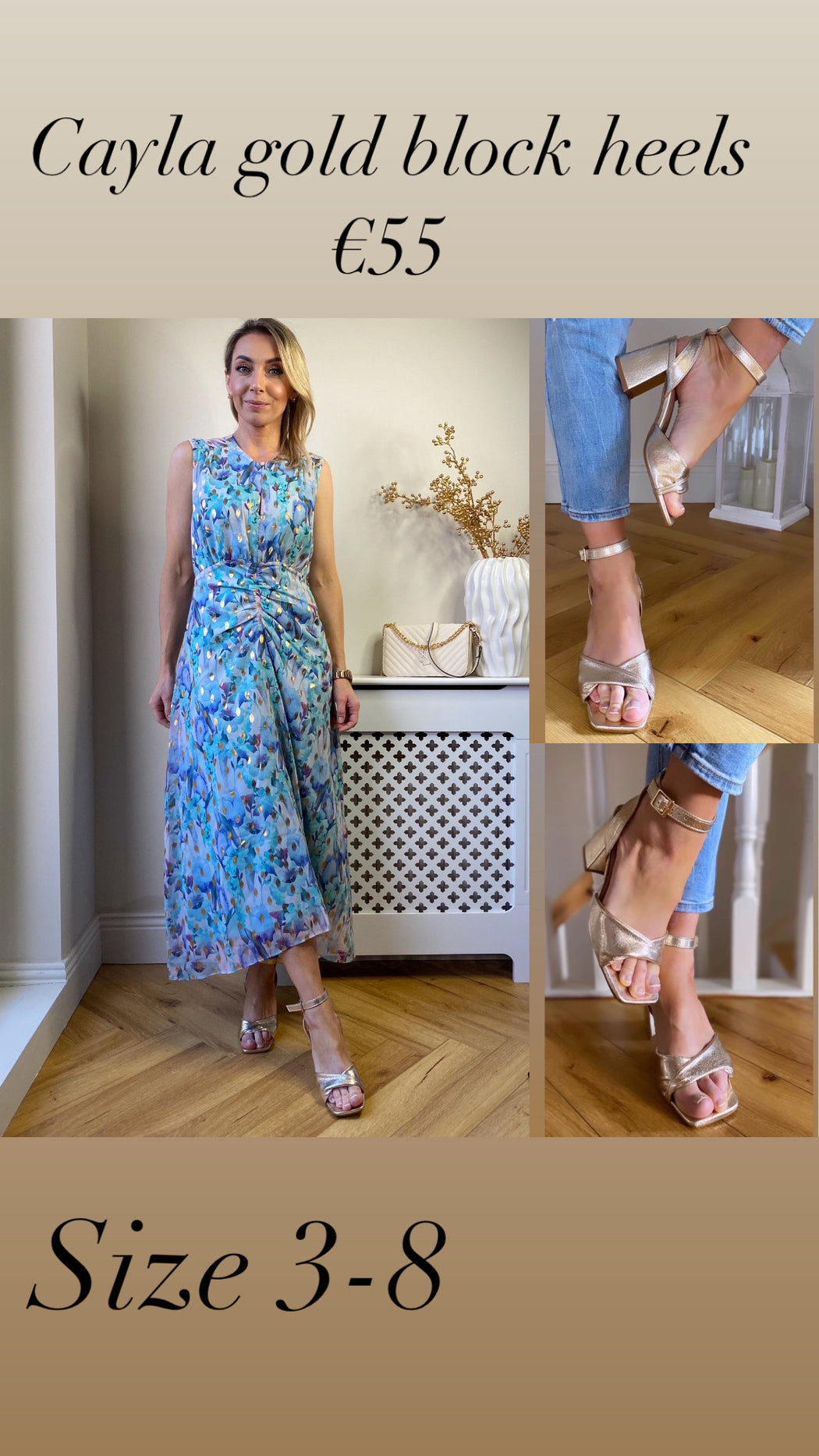 Cayla gold block heels