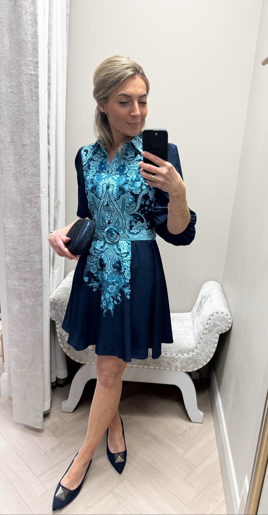 Holland Paisley Print Collar Mini Dress Navy