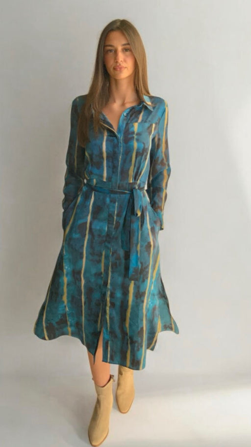 Marie teal print dress