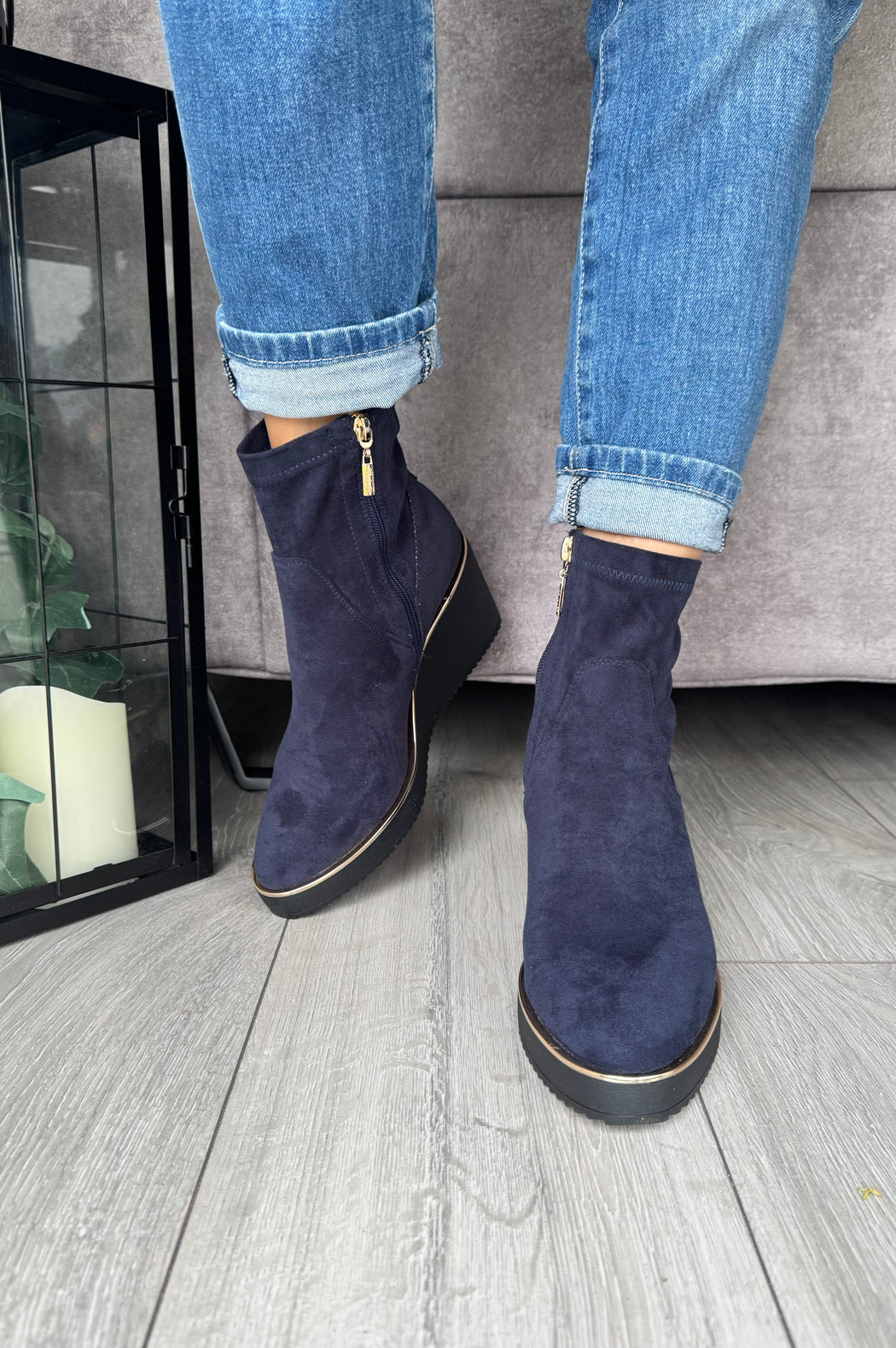 Poole sapphire navy wedge boots