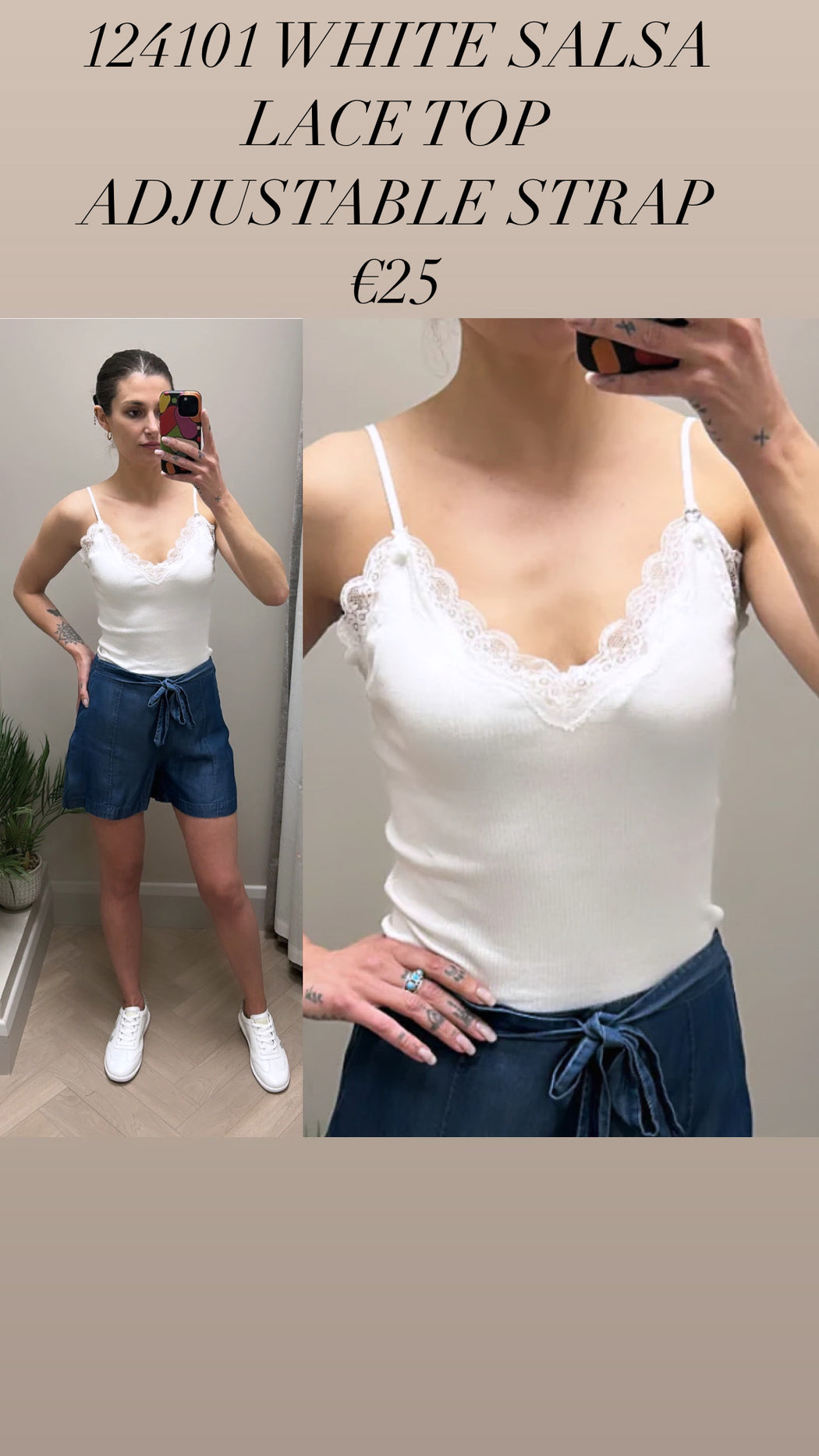 124101 WHITE SALSA LACE TOP WITH ADJUSTABLE STRAP