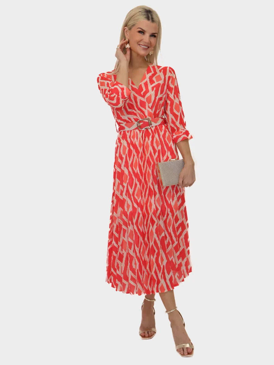 CORAL PRINT POSITANO MIDI DRESS