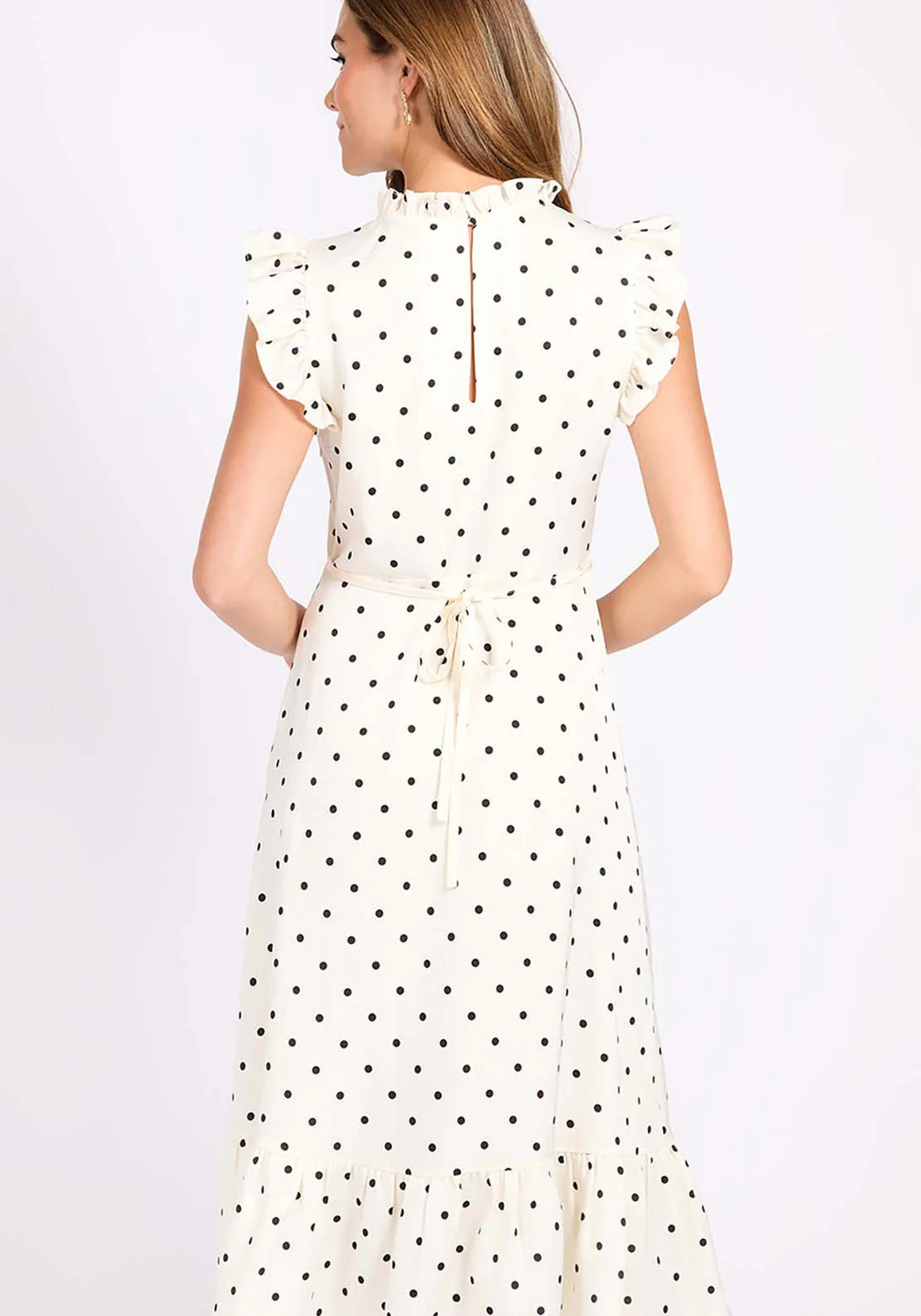 Polka Dot Satin Midi Dress - Cream