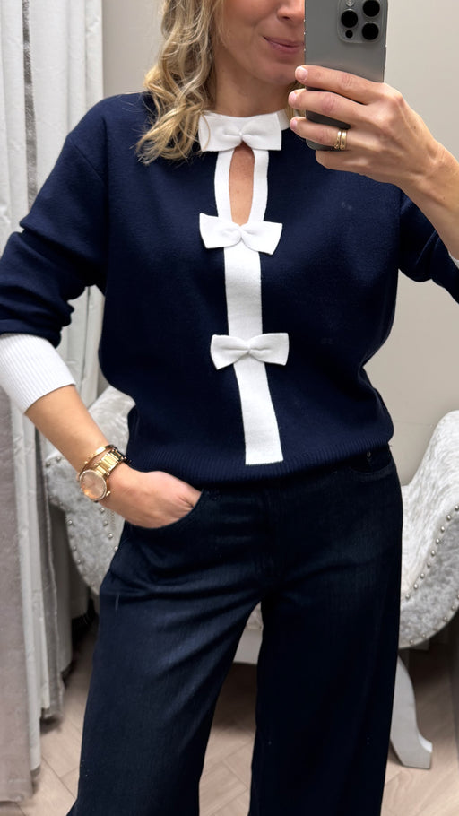 Navy aspen bow knit