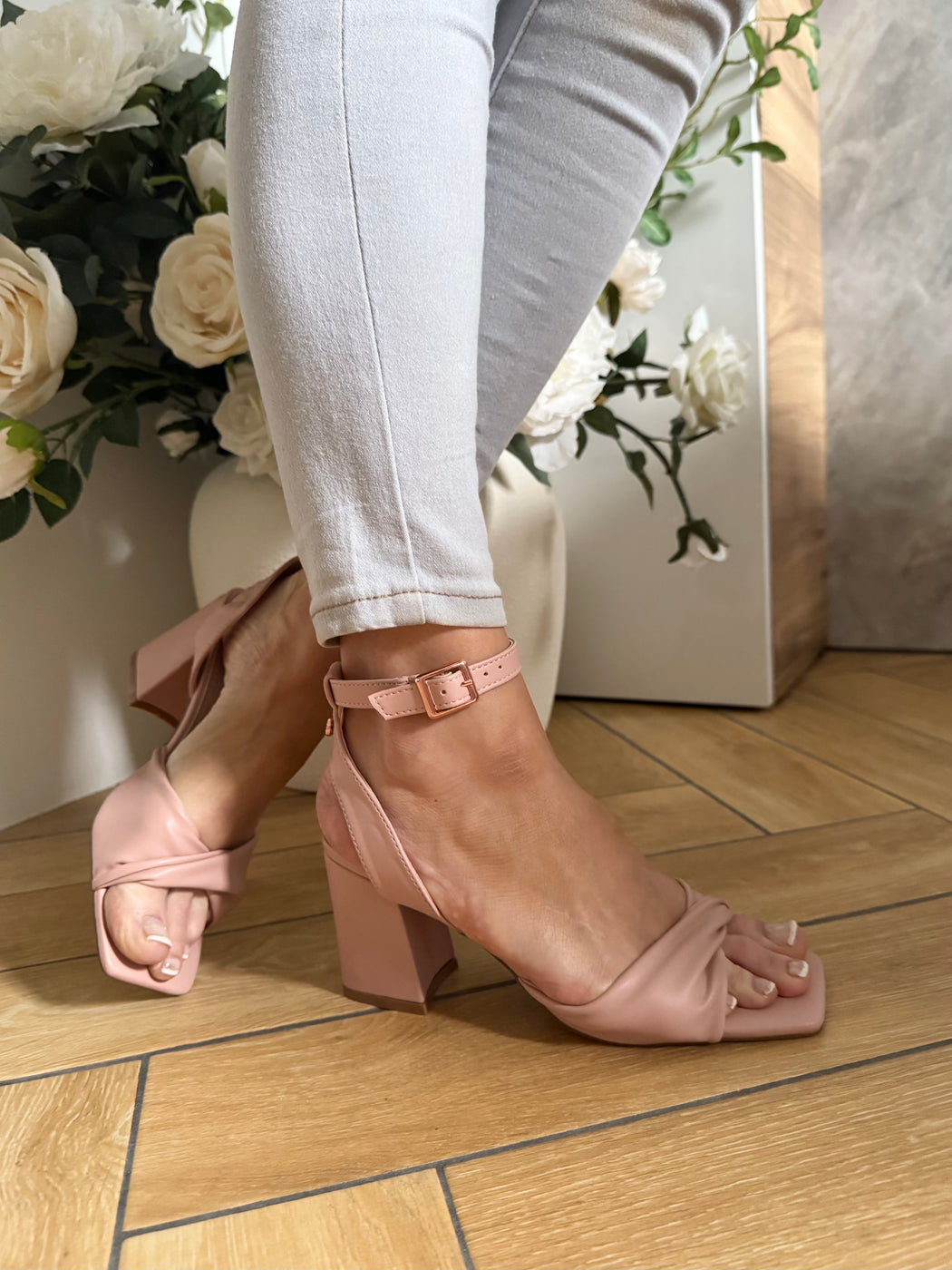 Cayla blush pink block heels