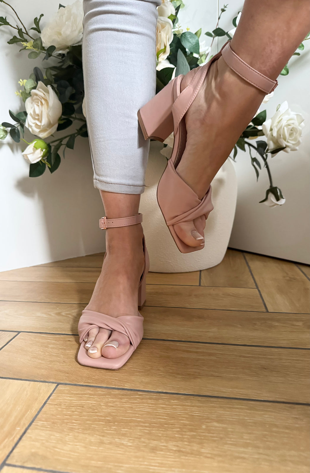 Cayla blush pink block heels