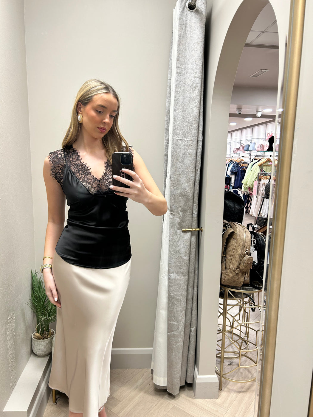 Champagne  satin Kansas midi skirt