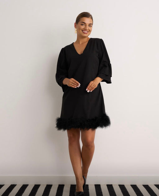 Kylie black fur trim dress