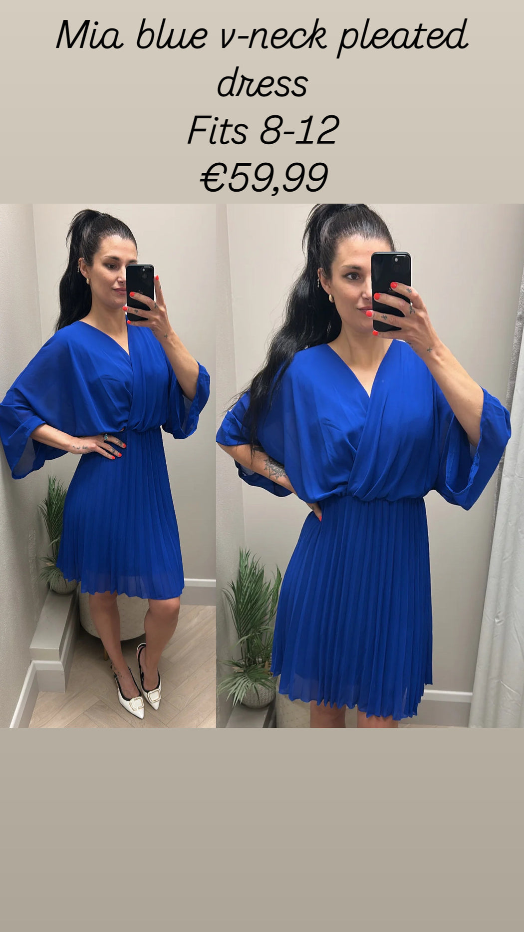 Mia blue v-neck pleated dress