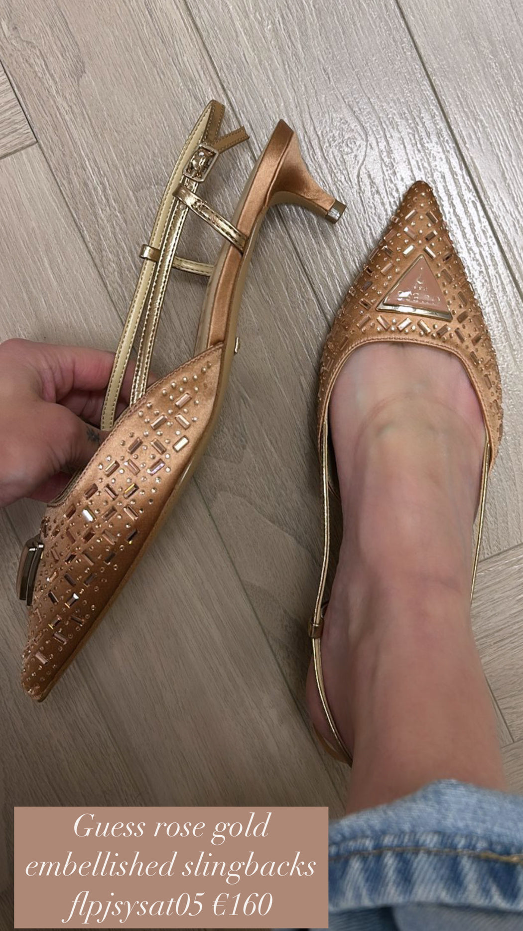 Guess satin rose gold embellished slingbacks flpjsysat05