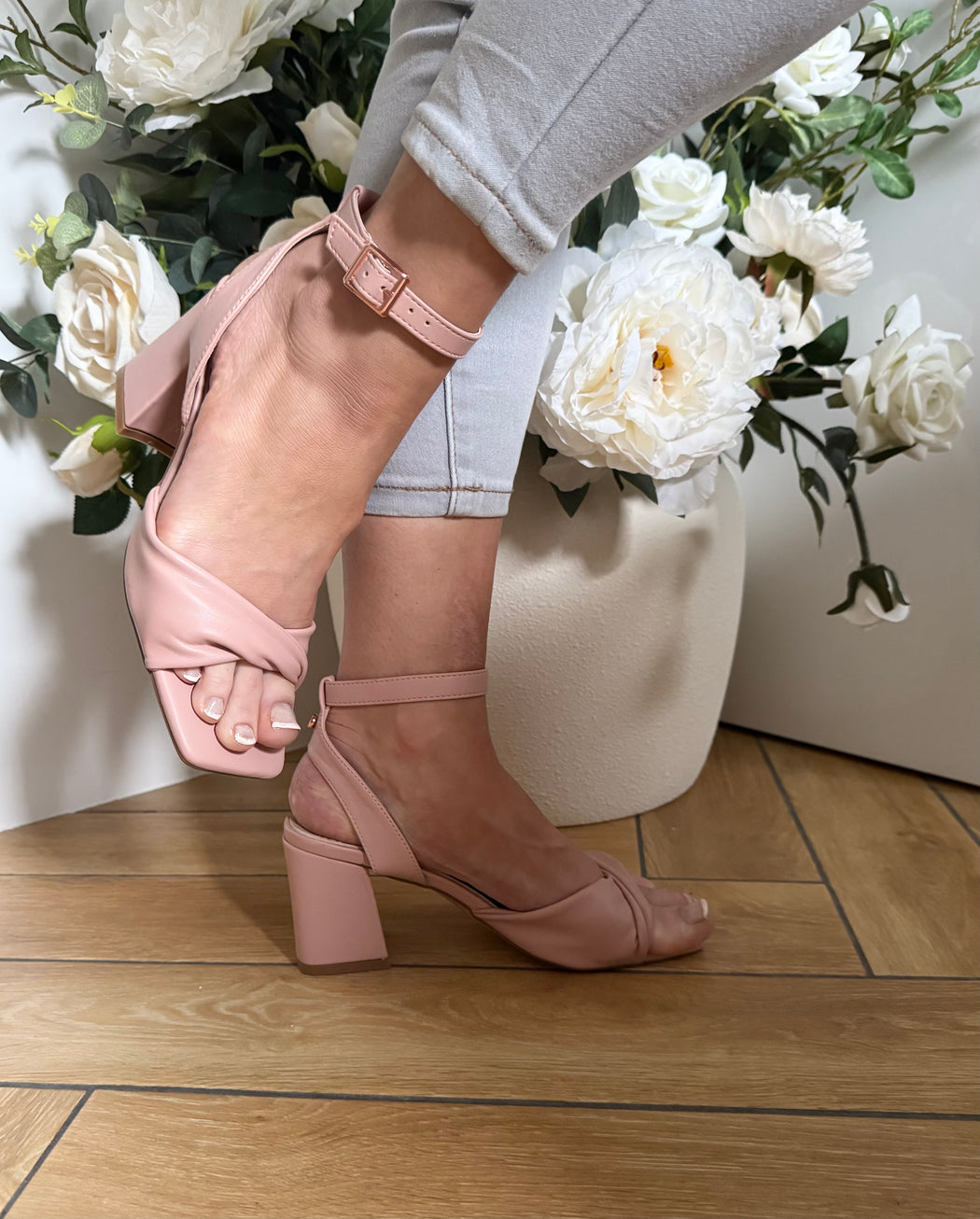 Cayla blush pink block heels