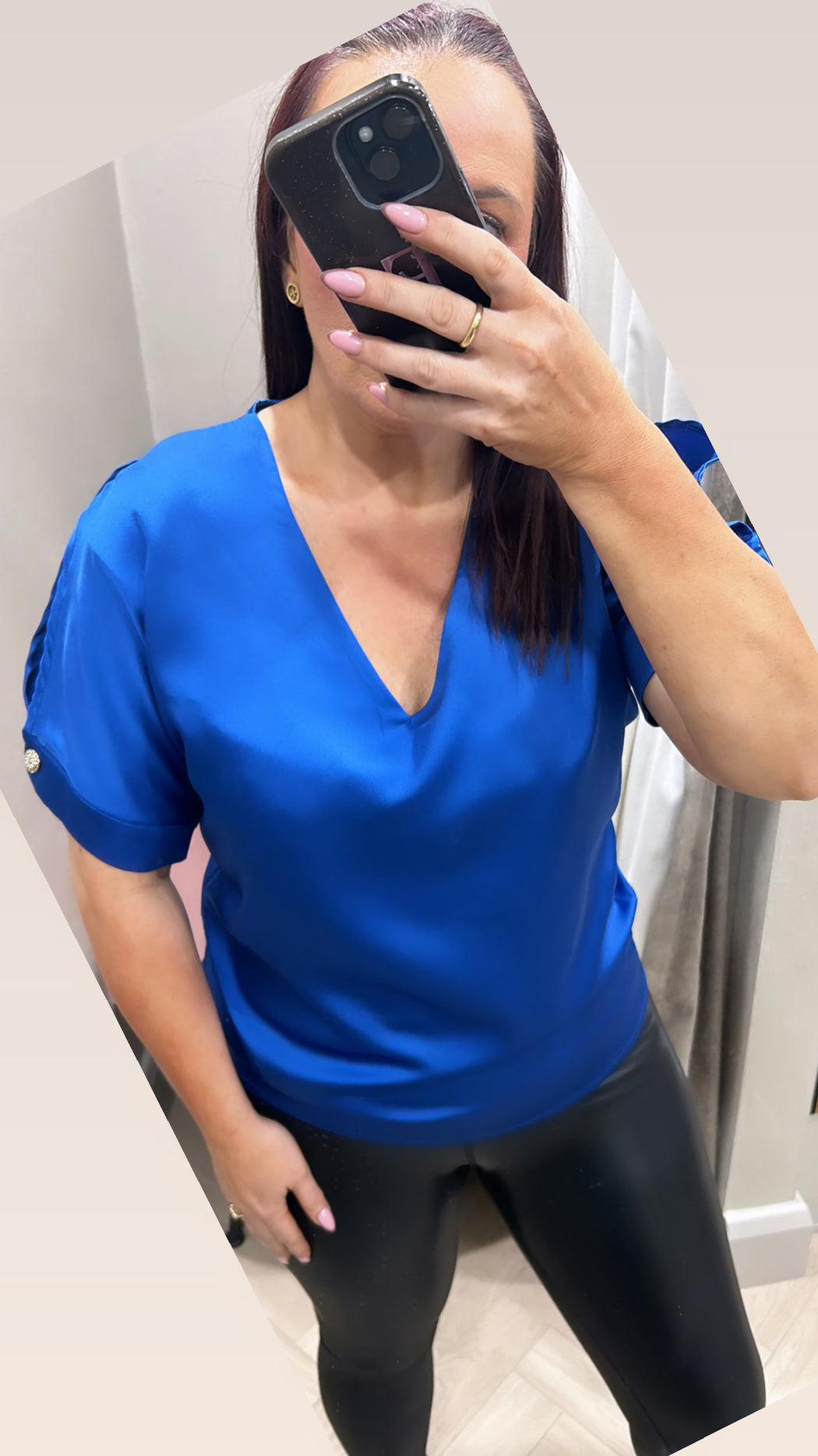 Blue slit sleeve top