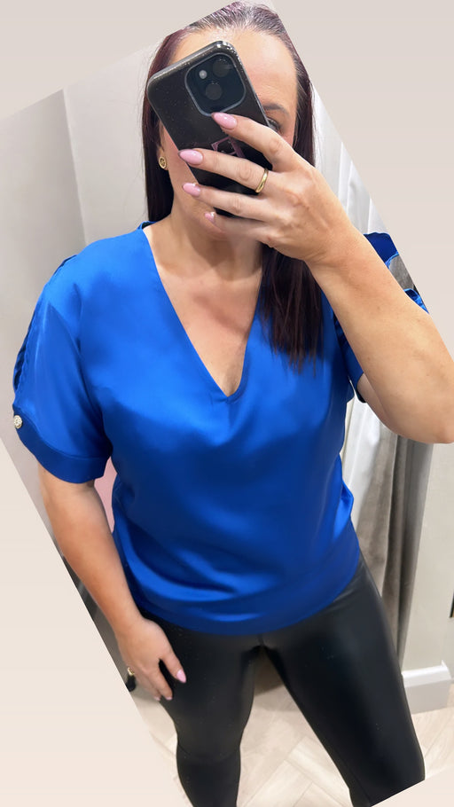 Blue slit sleeve top