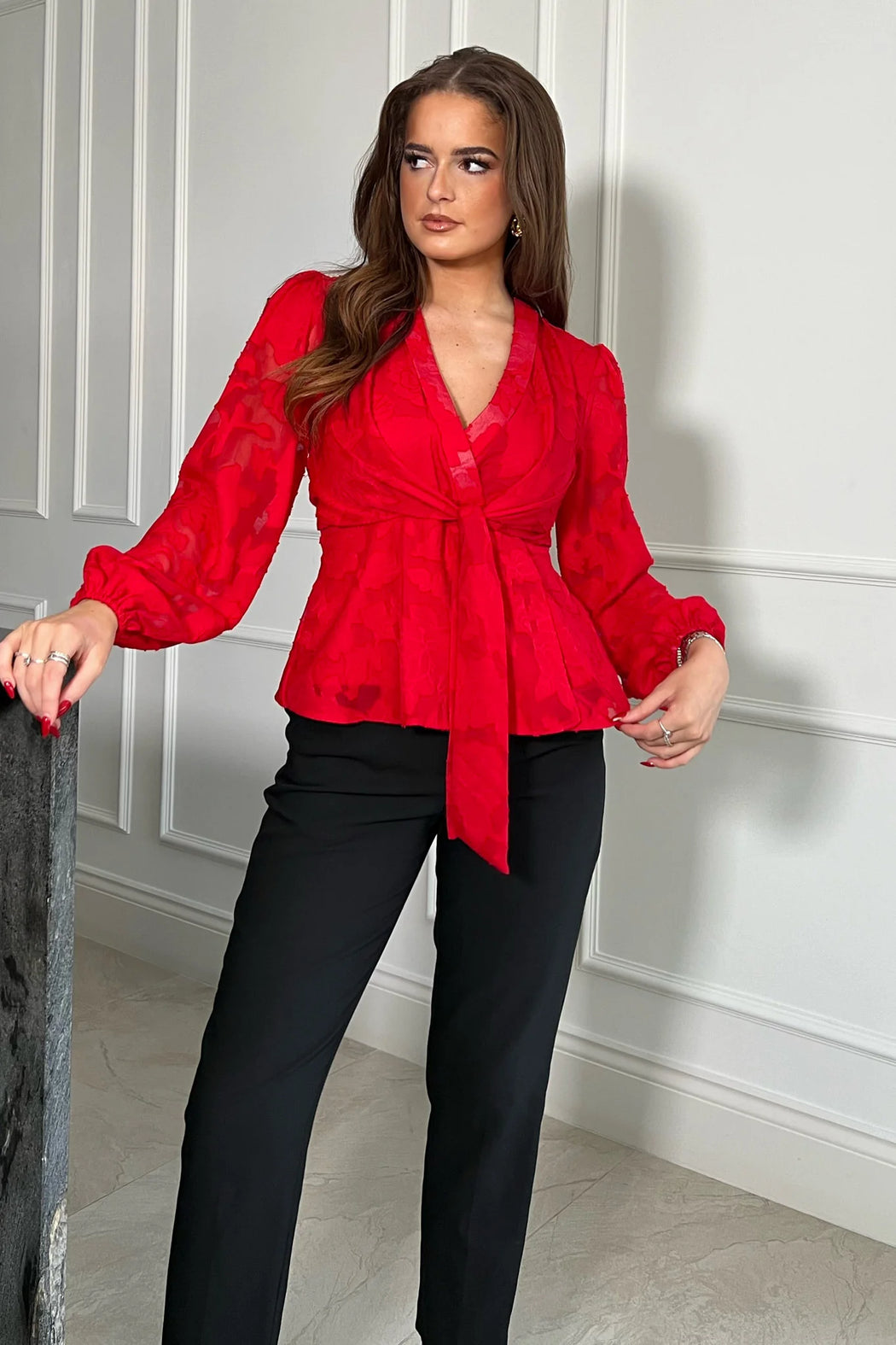 Brooke red Tie Long Sleeve Burnout