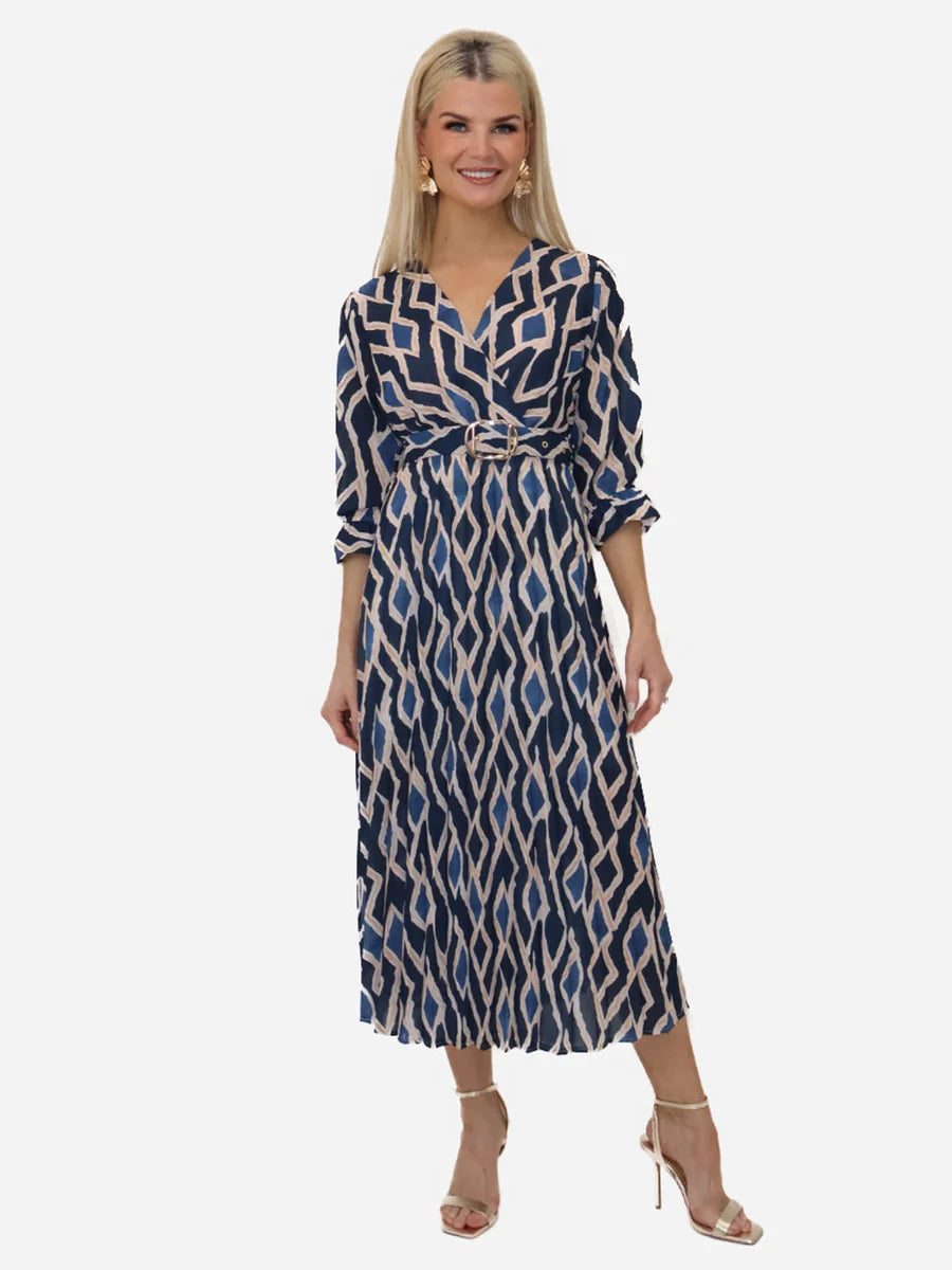Navy PRINT POSITANO MIDI DRESS