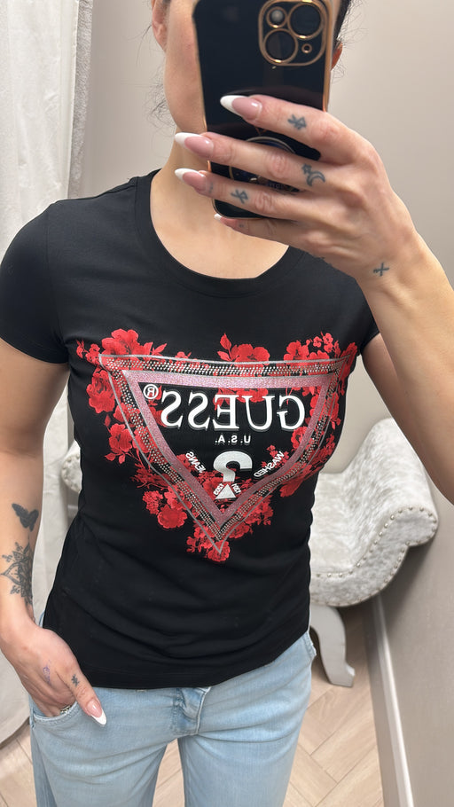 Guess red flower triangle T-Shirt w6r123j1314- jblk