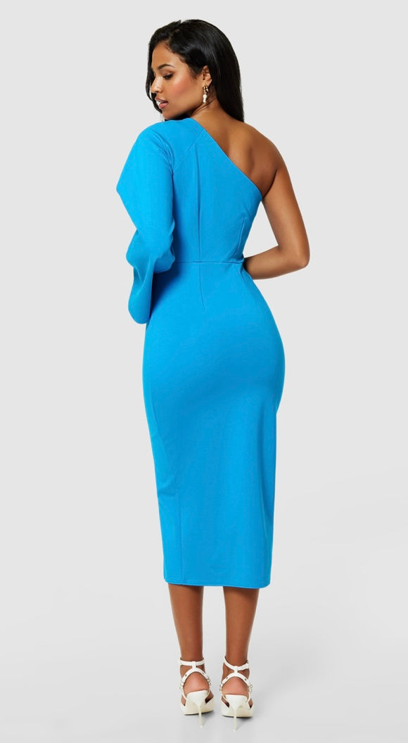 Jd10254 AQUA ONE SHOULDER PENCIL DRESS