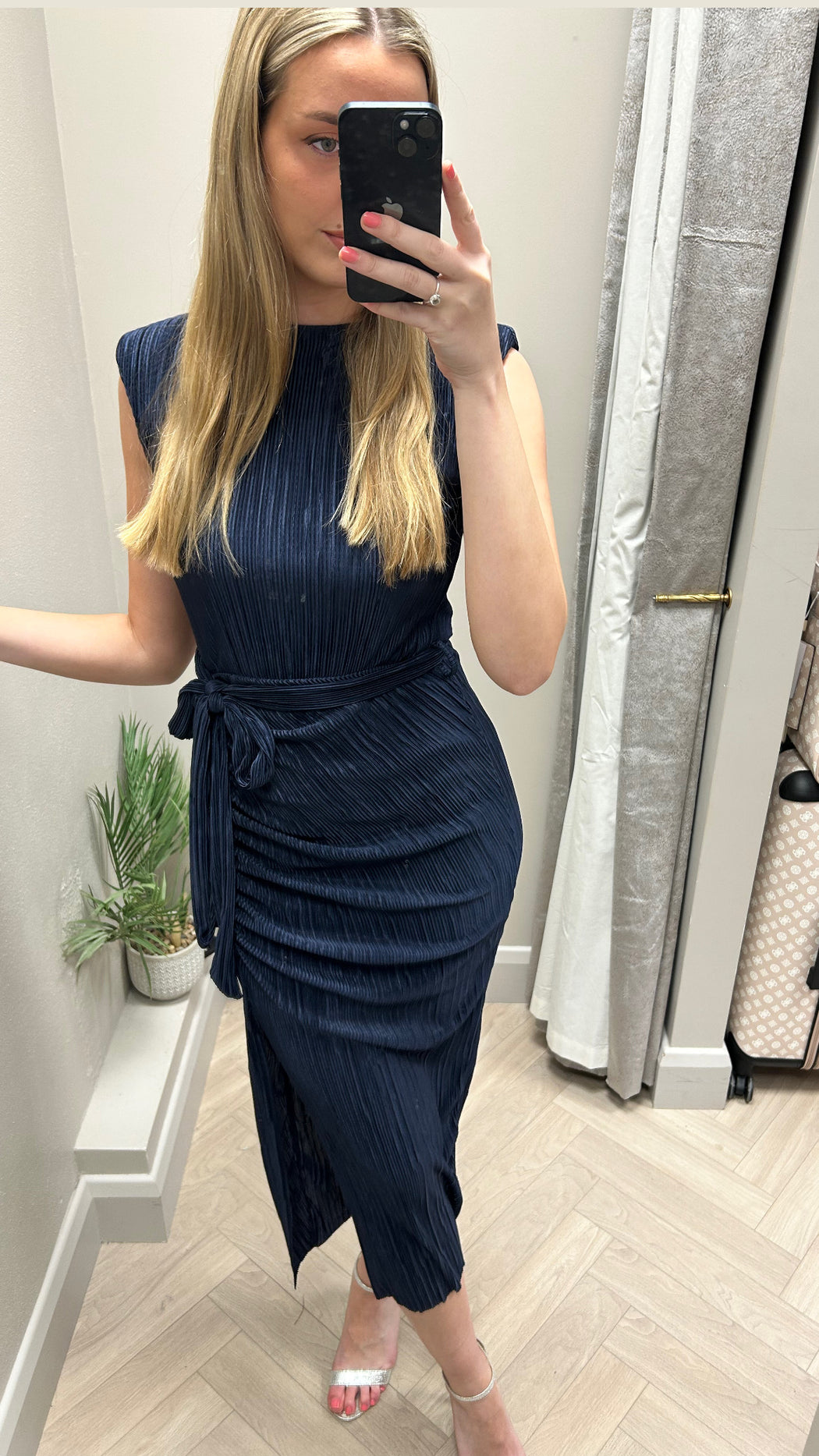 Elena navy ruched  Seamed Midi Dress Baby