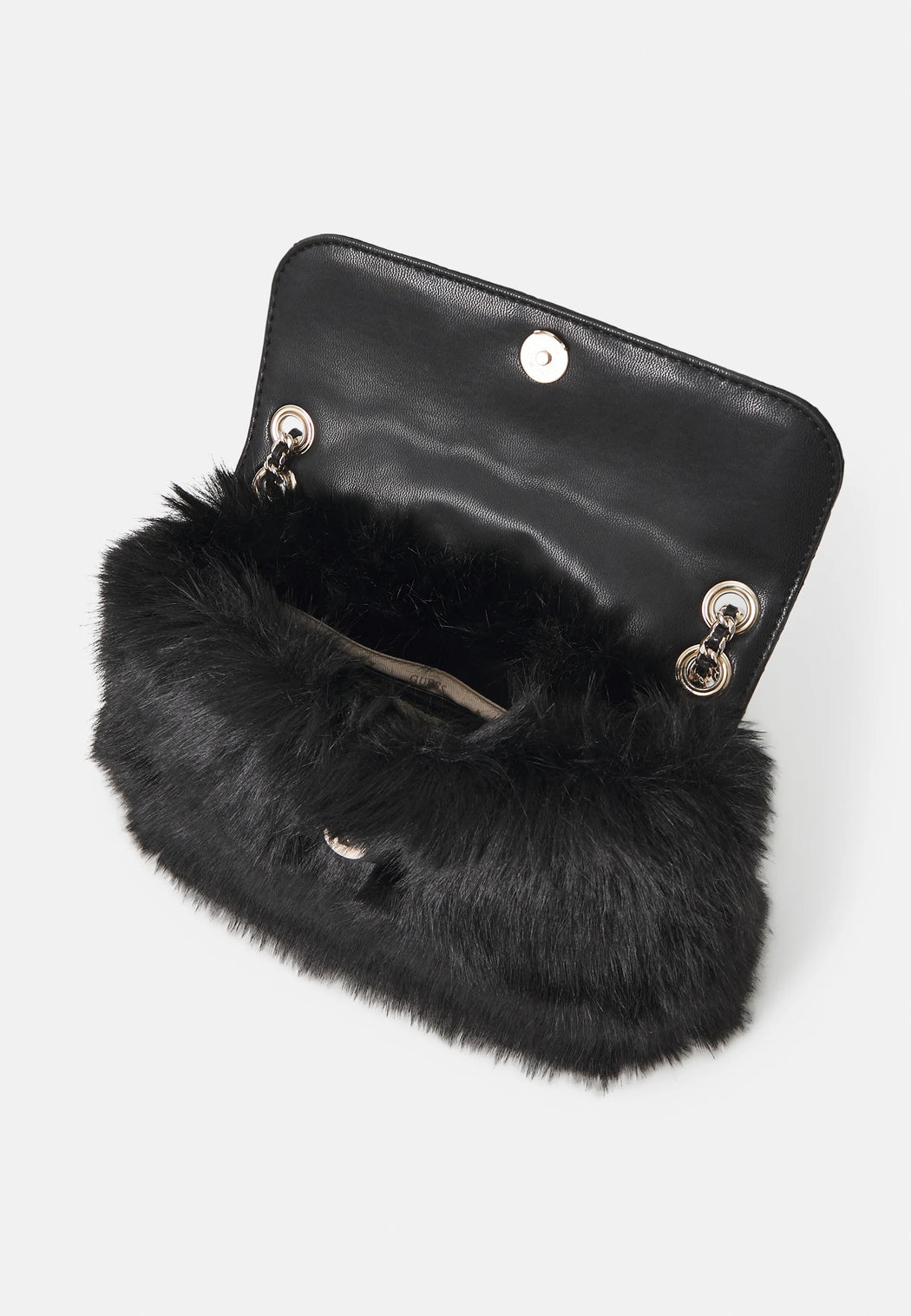 Guess black lise flap over faux fur convertible shoulder / crossbody