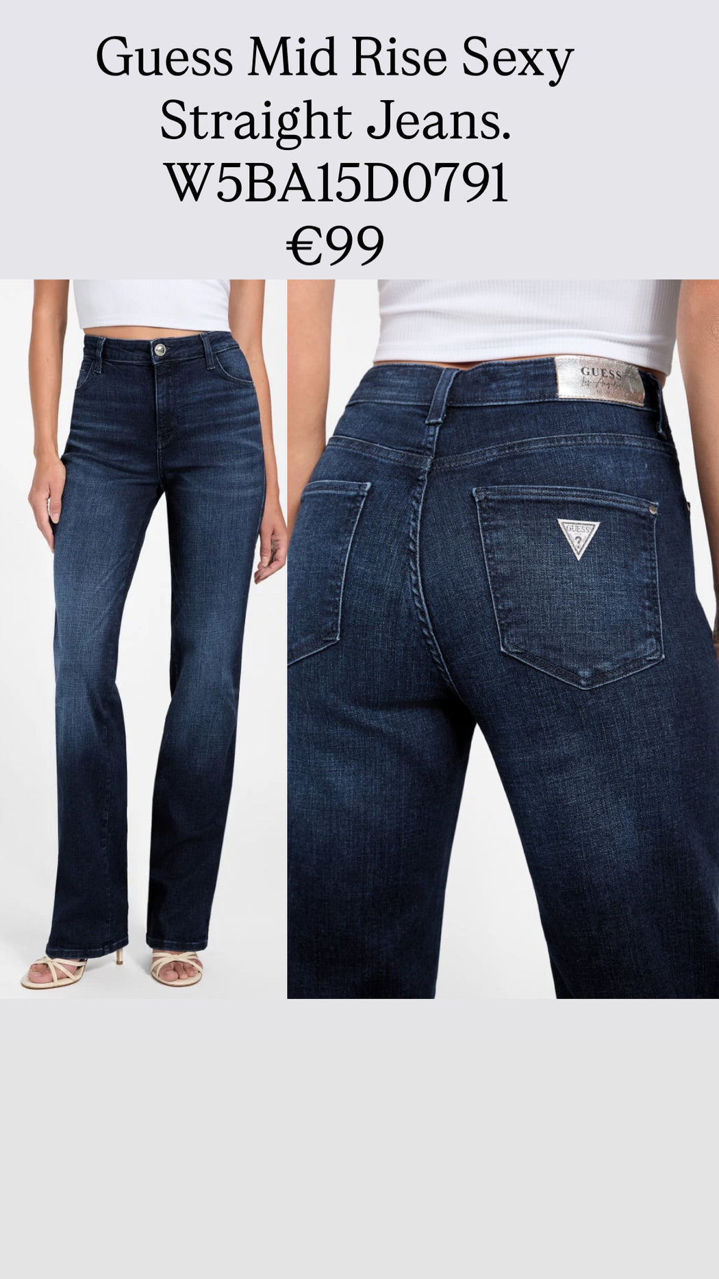 Guess Mid Rise Sexy Straight Jeans. W5BA15D0791