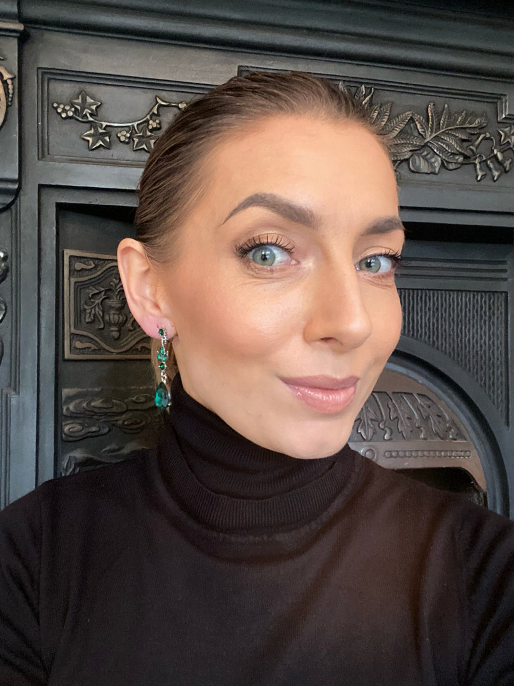 Emerald drop clip on earrings