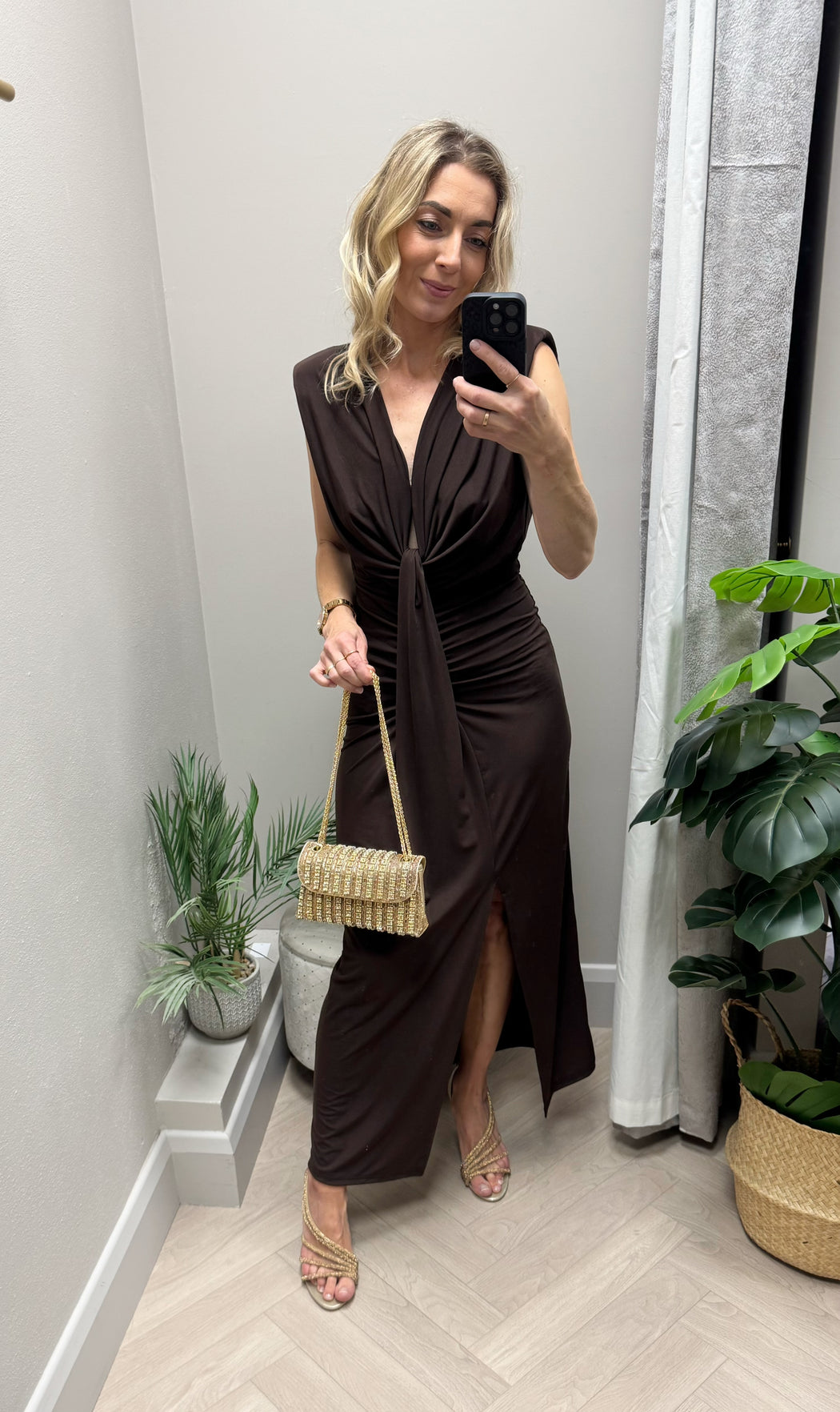 Adele brown midi dress