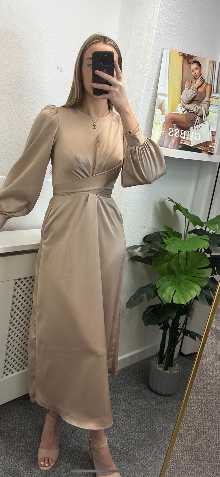 D9962 closet mocha tie waist a line dress