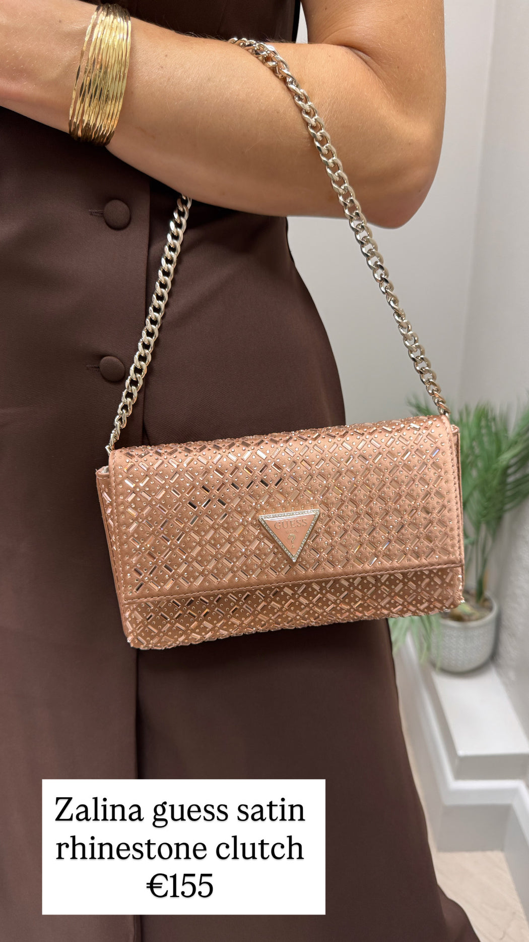 Zalina guess satin rhinestone clutch