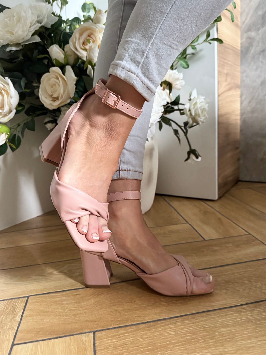 Cayla blush pink block heels
