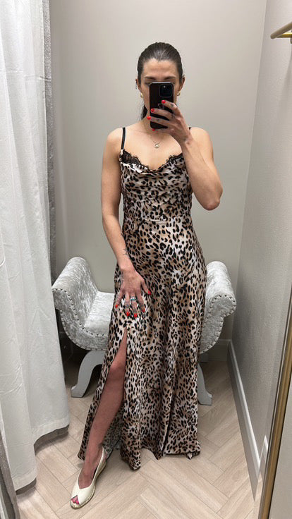Guess leopard lace detail maxi dress W5GK10WF1T2