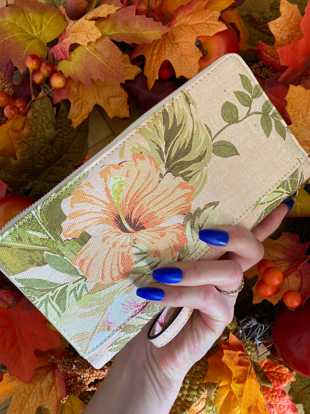 Nerina peach floral organiser wallet