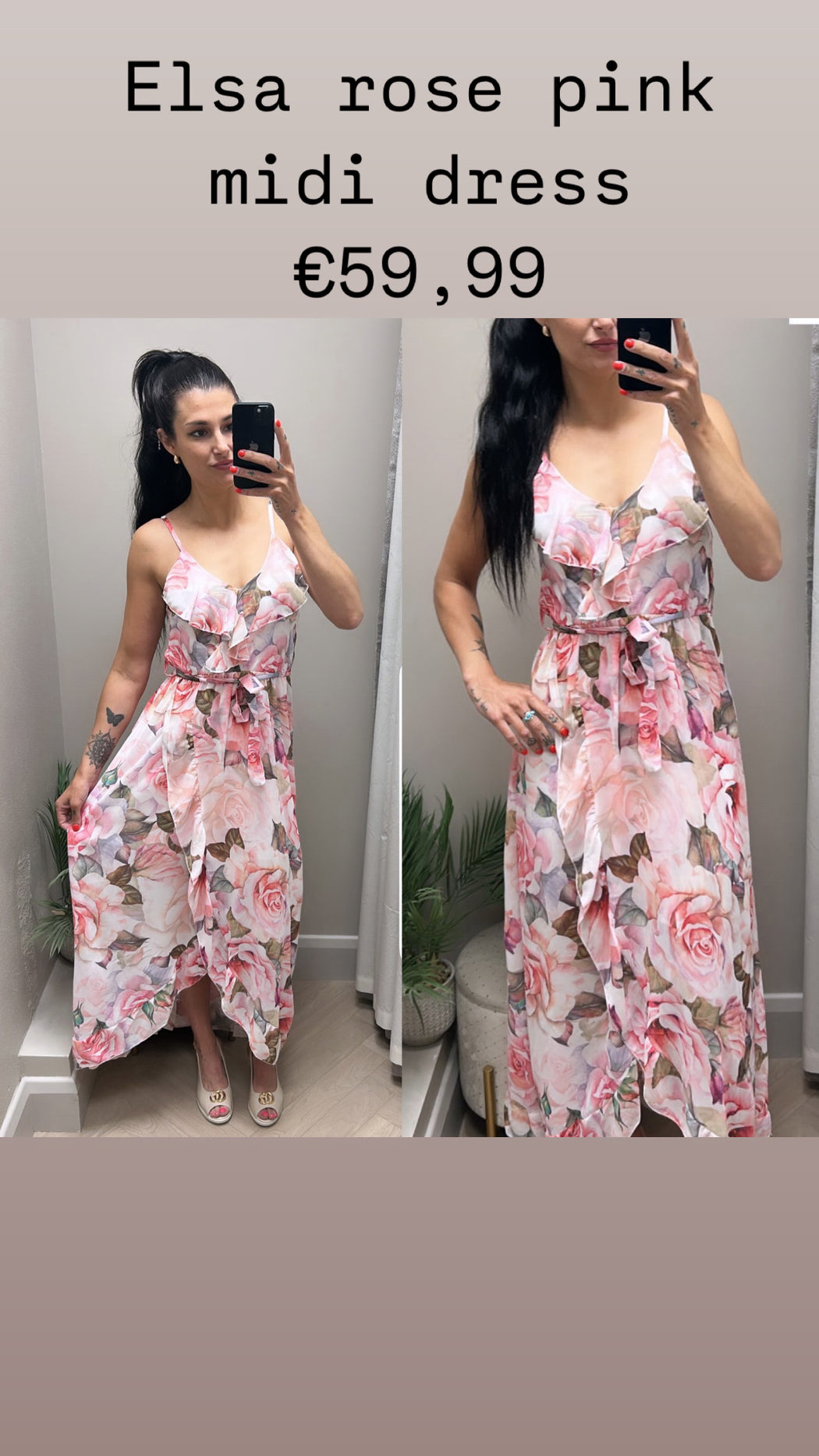 Elsa rose pink midi dress