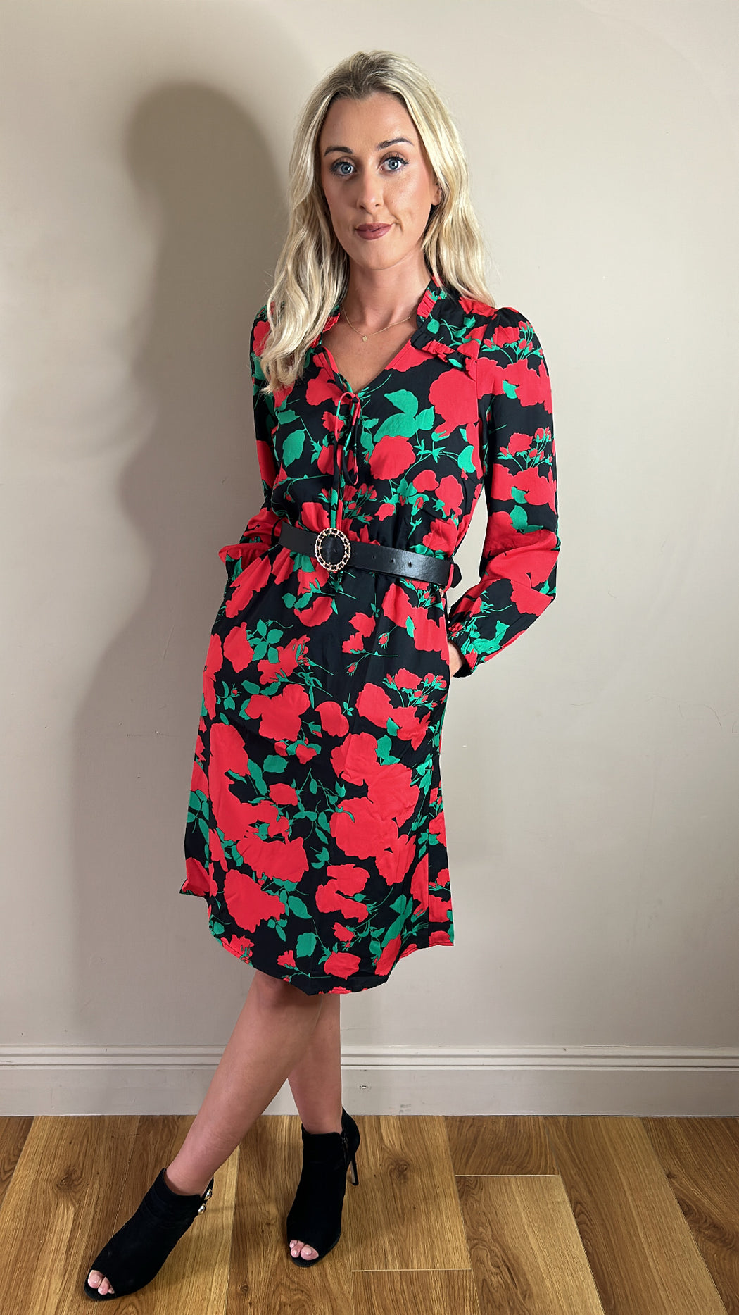Andrea red floral dress