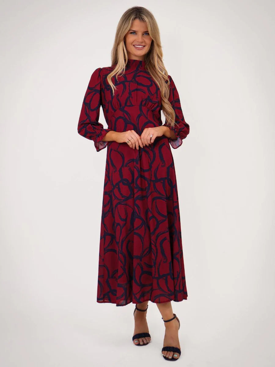 Simona magenta navy midi dress