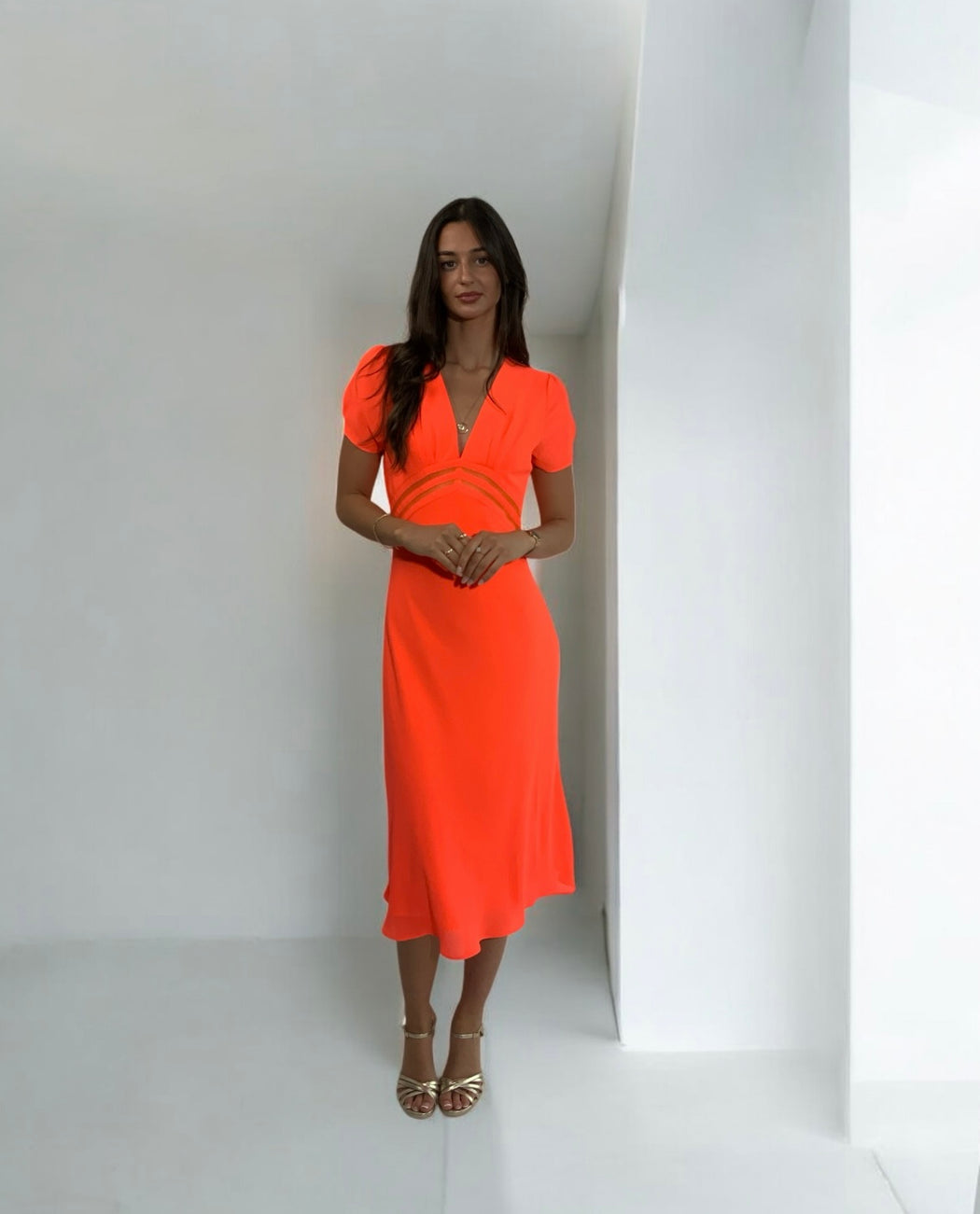 Thethys coral midi dress