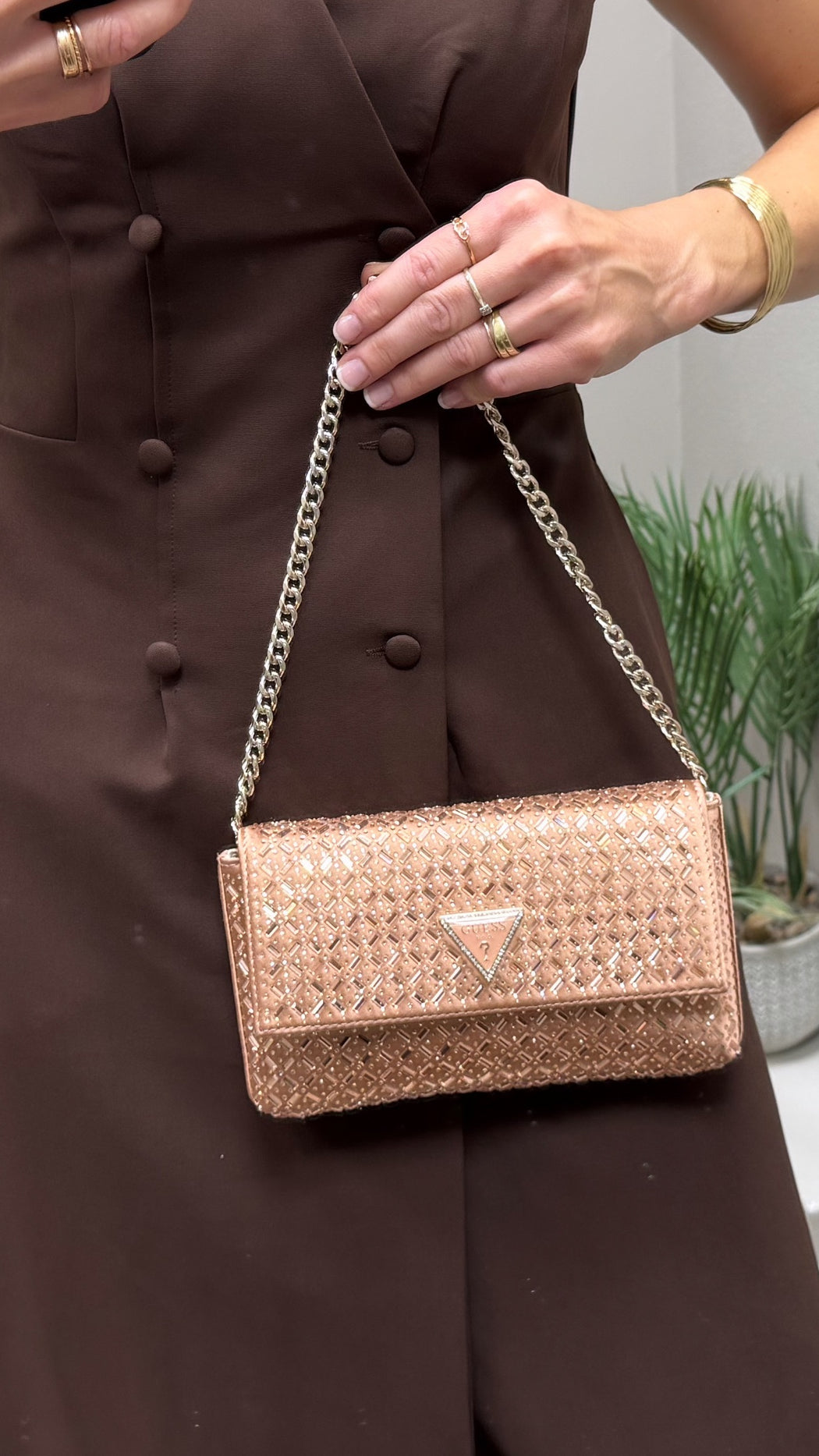 Zalina guess satin rhinestone clutch