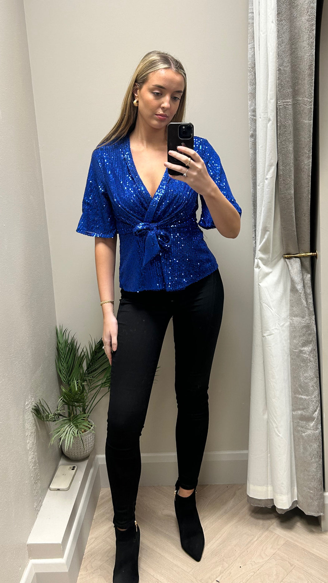 Brooke Cobalt Sequin Wrap Detail Top