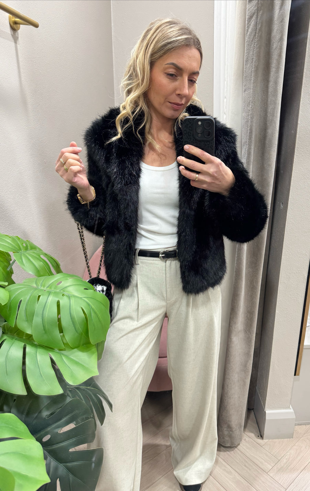 Thretha black faux fur jacket