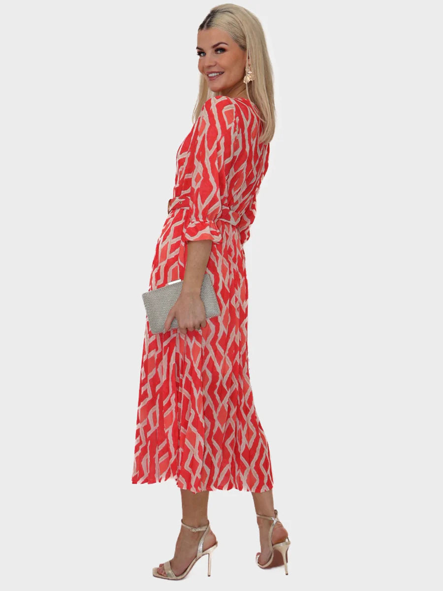 CORAL PRINT POSITANO MIDI DRESS