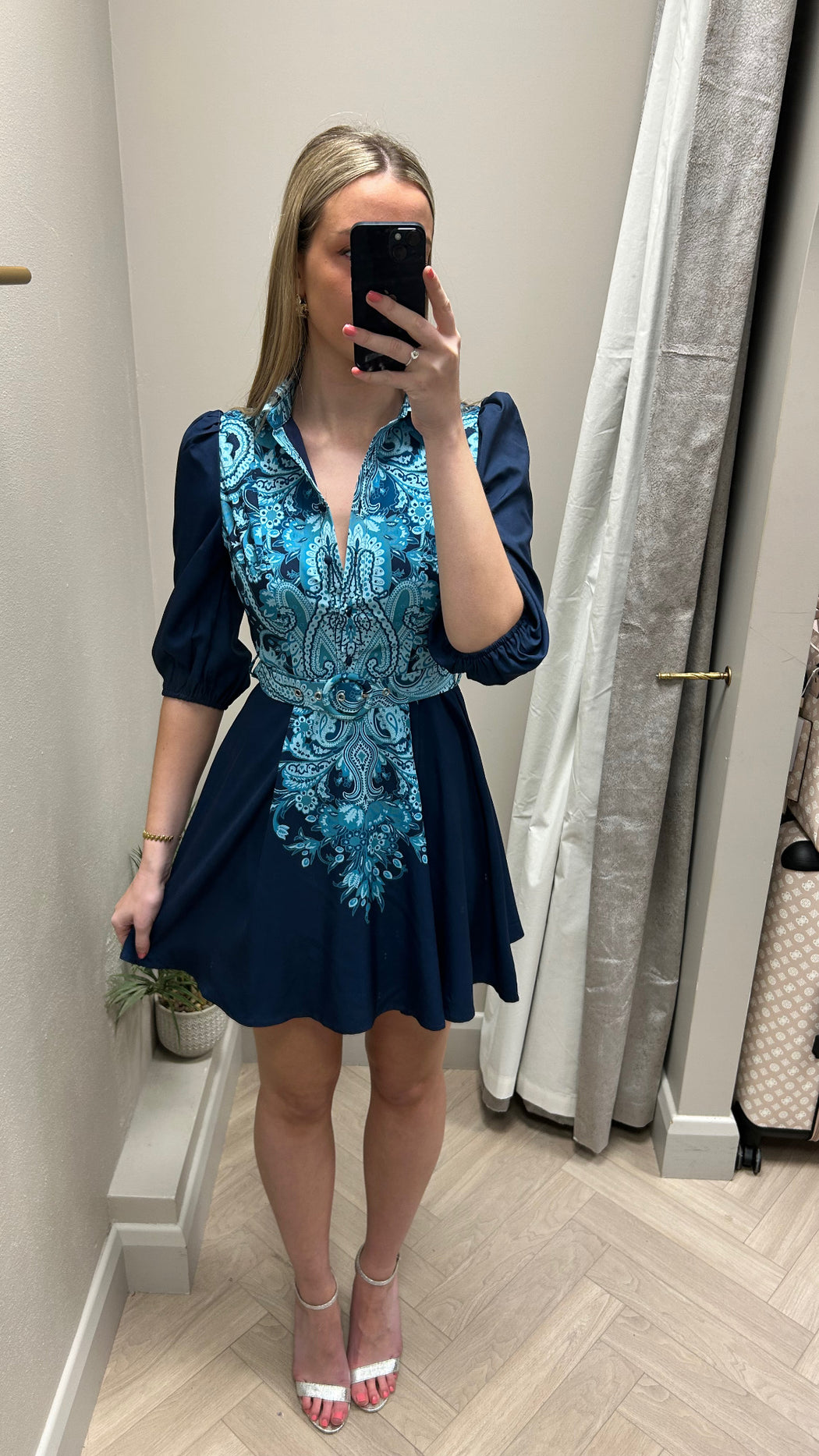 Holland Paisley Print Collar Mini Dress Navy