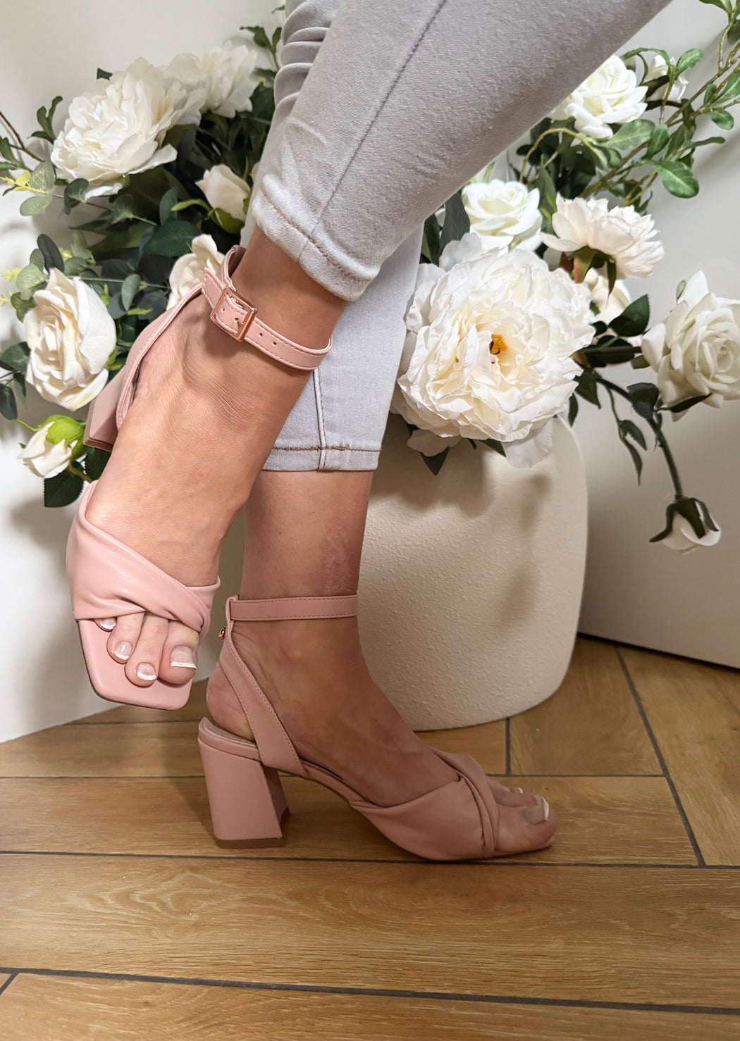 Cayla blush pink block heels