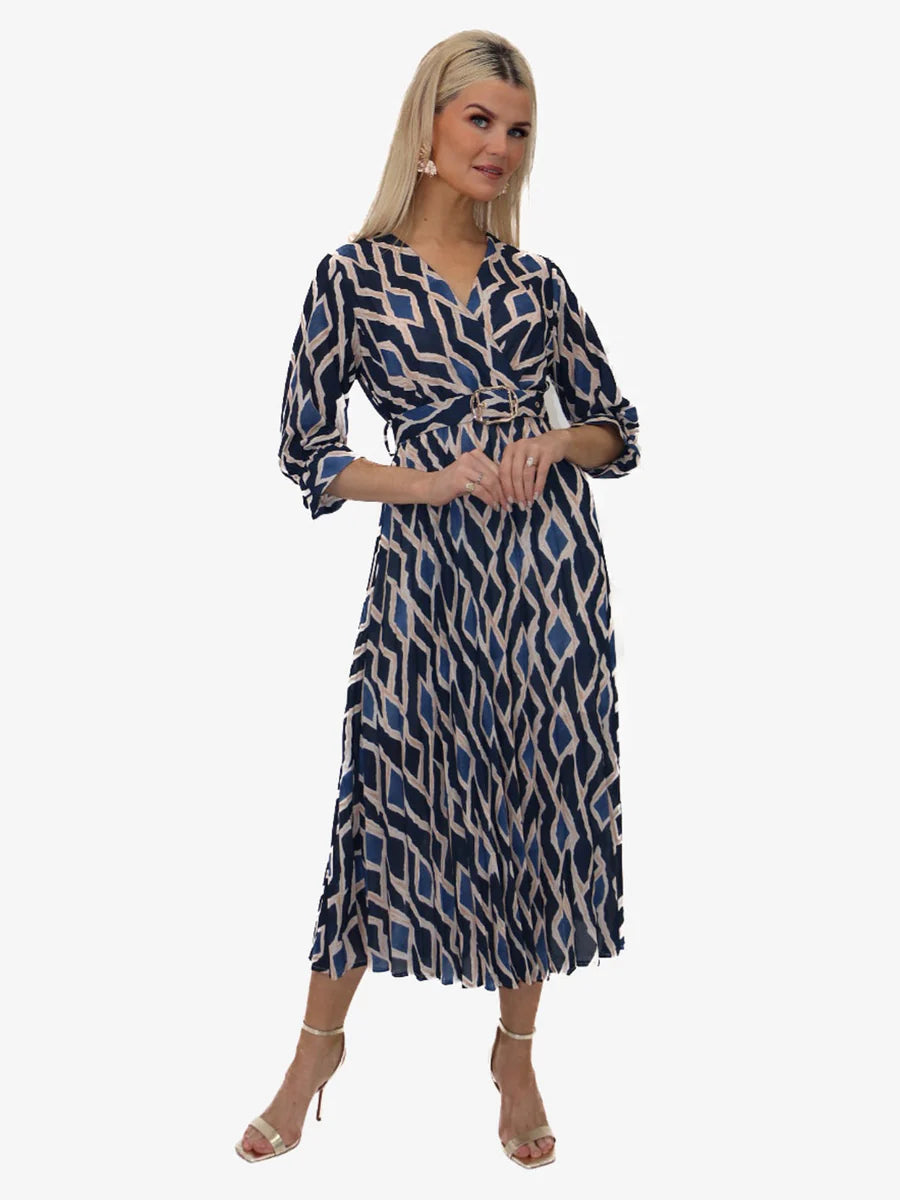 Navy PRINT POSITANO MIDI DRESS