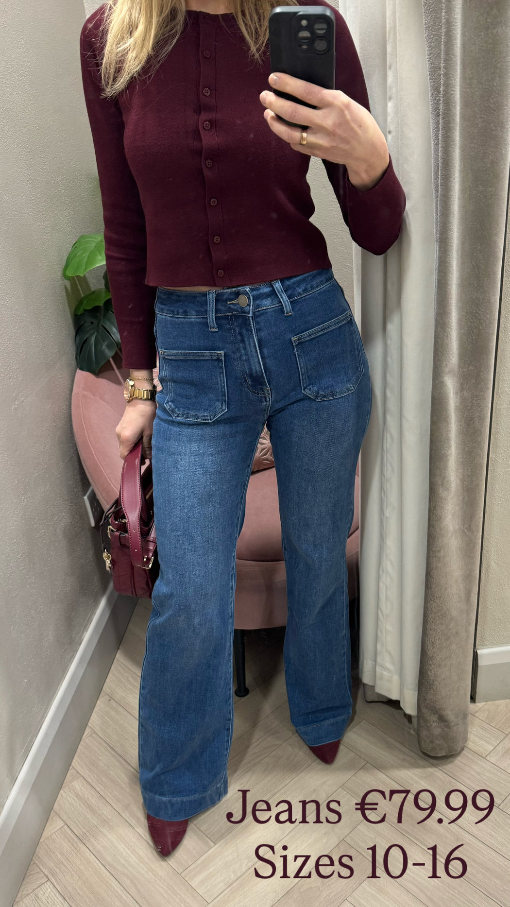 Shiny pocket bootleg jeans