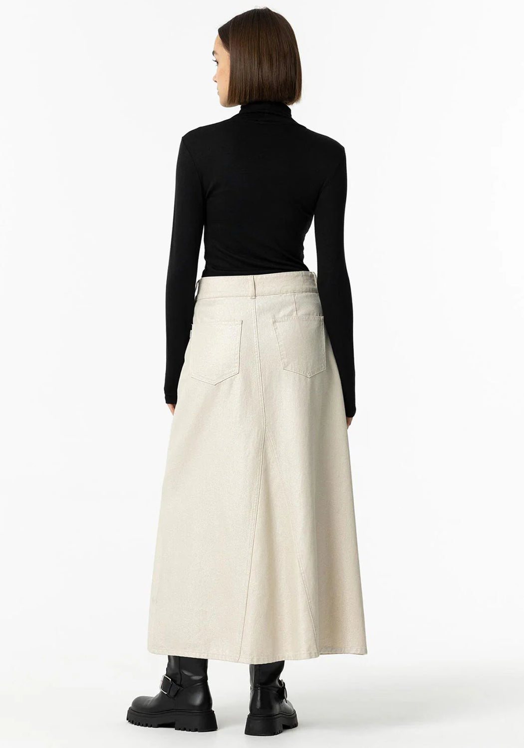 Carrie gold shimmer denim maxi skirt