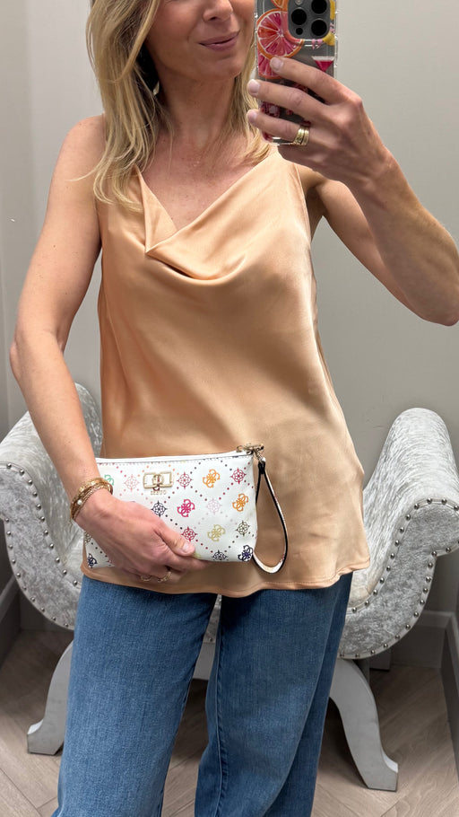 Pesca rose gold azalea satin cami top