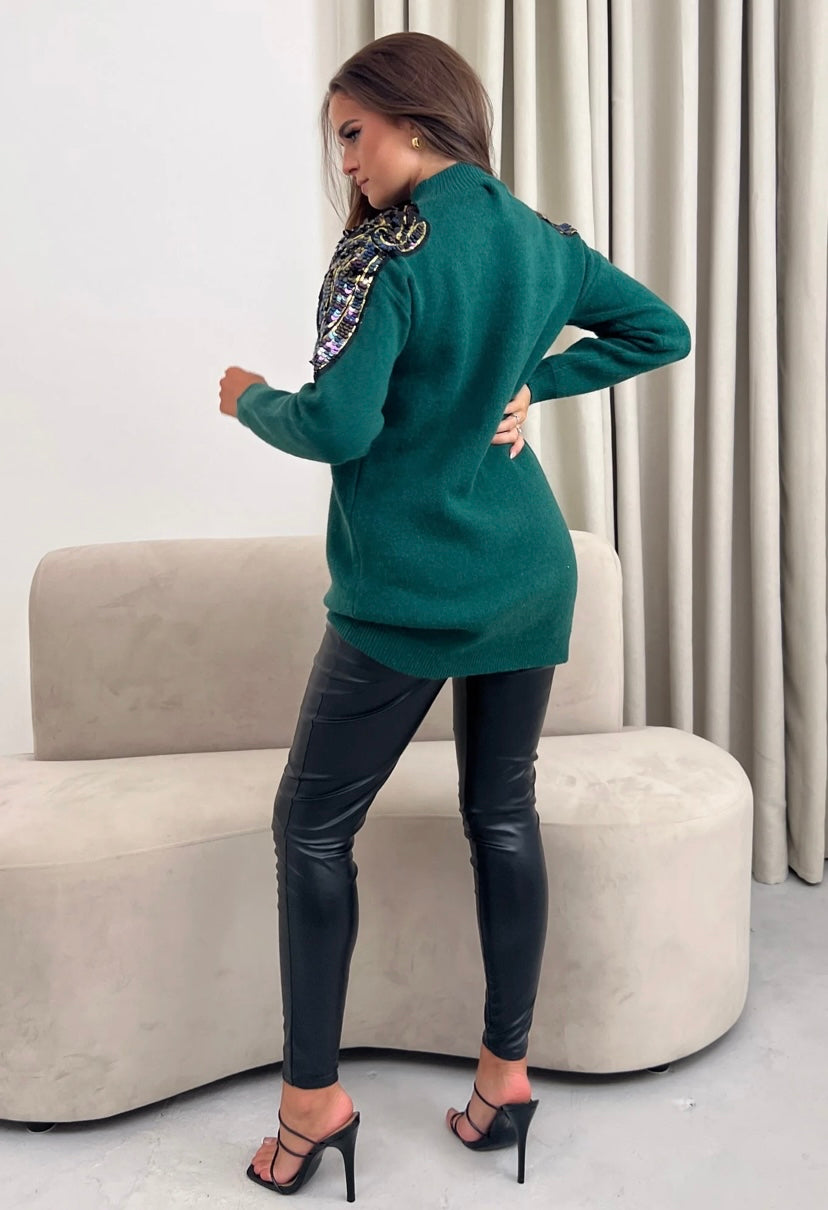 Holly Sequin Detail Jumper Dress Teal